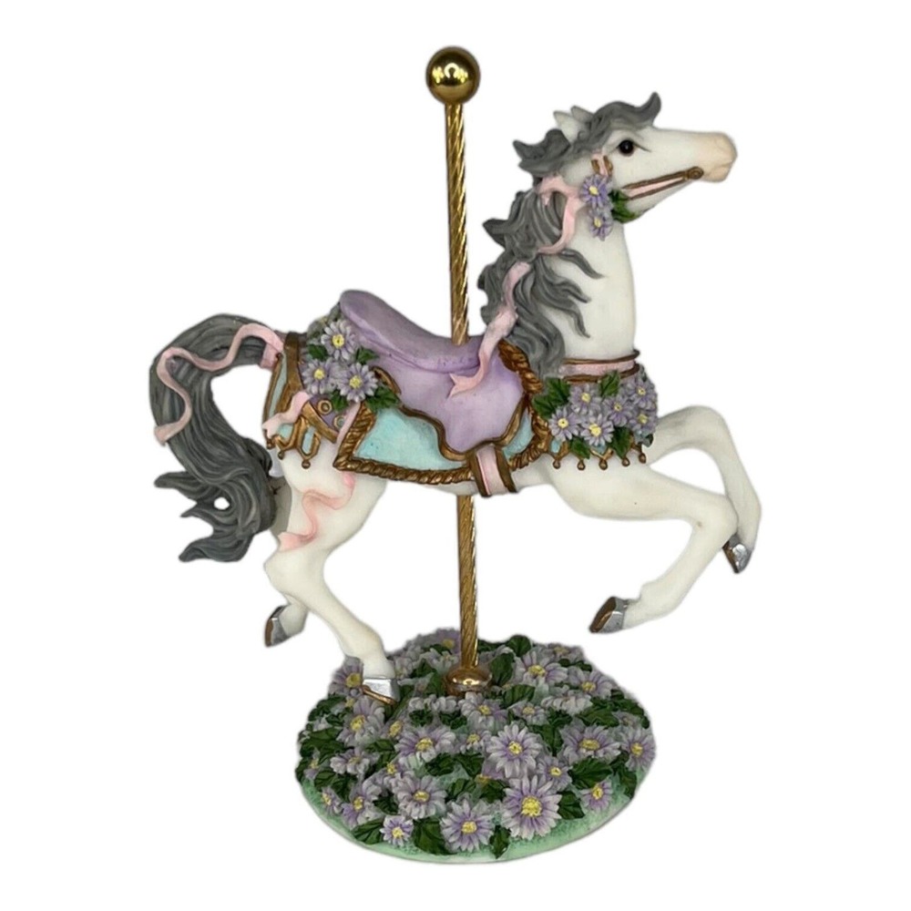 Carousel Garden Horse September‎ Aster Roman Inc 1996 #61439 White Gray Purple